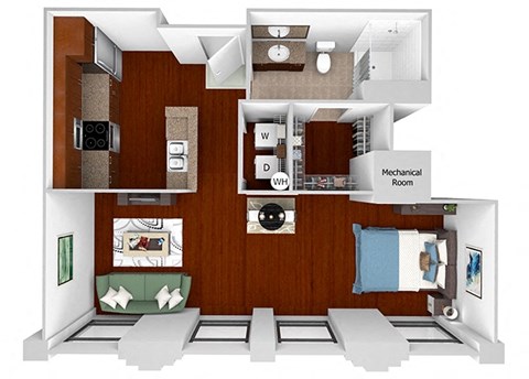 Floor plan for studio, 1 bath, 544 sqft